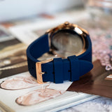 Buy Shop Guess Cubed Analog Rose Gold Dial Blue Leather Strap Watch For Women - GW0665L2 USA Online
