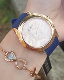 Buy Shop Guess Cubed Analog Rose Gold Dial Blue Leather Strap Watch For Women - GW0665L2 USA Online