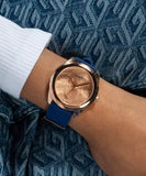 Buy Shop Guess Cubed Analog Rose Gold Dial Blue Leather Strap Watch For Women - GW0665L2 USA Online