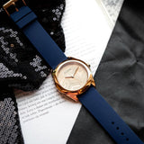 Buy Shop Guess Cubed Analog Rose Gold Dial Blue Leather Strap Watch For Women - GW0665L2 USA Online