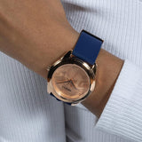 Buy Shop Guess Cubed Analog Rose Gold Dial Blue Leather Strap Watch For Women - GW0665L2 USA Online