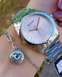 Buy Shop Guess Cubed Analog Silver Dial Silver Steel Strap Watch For Women - GW0606L1 USA Online