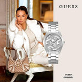 Buy Shop Guess Cubed Analog Silver Dial Silver Steel Strap Watch For Women - GW0606L1 USA Online