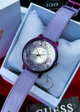 Buy Shop Guess Dahlia Analog Silver Dial Purple Leather Strap Watch For Women - GW0529L4 USA Online