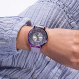 Buy Shop Guess Dahlia Analog Silver Dial Purple Leather Strap Watch For Women - GW0529L4 USA Online