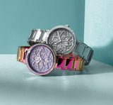 Buy Shop Guess Dahlia Analog Silver Dial Purple Leather Strap Watch For Women - GW0529L4 USA Online