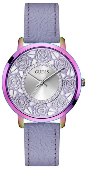 Buy Shop Guess Dahlia Analog Silver Dial Purple Leather Strap Watch For Women - GW0529L4 USA Online
