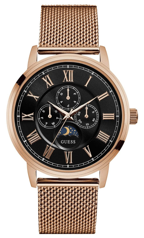 Buy Shop Guess Delancy Black Dial Rose Gold Mesh Bracelet Watch for Men - W0871G5 USA Online
