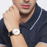 Buy Shop Guess Delancy Quartz Silver Dial Black Leather Strap Watch For Men - W0870G2 USA Online