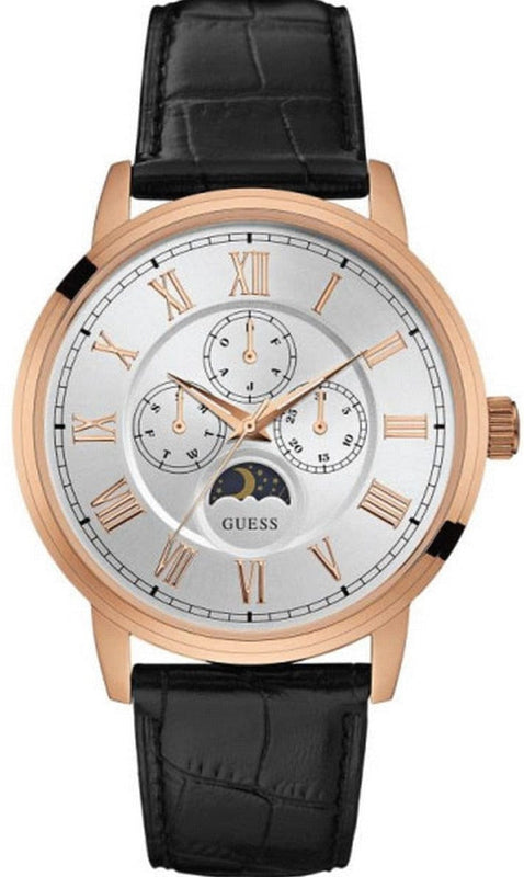 Buy Shop Guess Delancy Quartz Silver Dial Black Leather Strap Watch For Men - W0870G2 USA Online