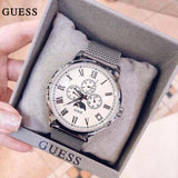Buy Shop Guess Delancy White Dial Silver Mesh Bracelet Watch for Men - W0871G4 USA Online