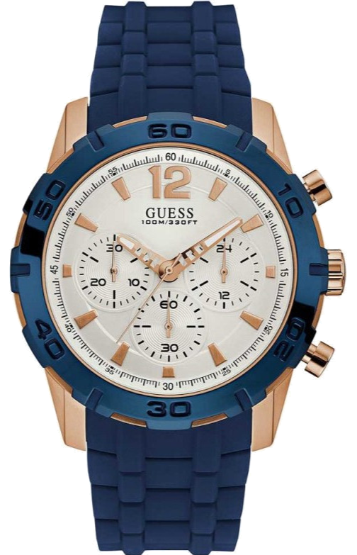Buy Shop Guess Caliber Chronograph White Dial Blue Silicone Strap Watch for Men - W0864G5 USA Online