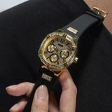 Buy Shop Guess Duchess Crystals Gold Dial Black Silicon Strap Watch For Women - GW0619L2 USA Online
