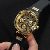 Buy Shop Guess Duchess Crystals Gold Dial Black Silicon Strap Watch For Women - GW0619L2 USA Online