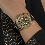 Buy Shop Guess Duchess Crystals Gold Dial Black Silicon Strap Watch For Women - GW0619L2 USA Online
