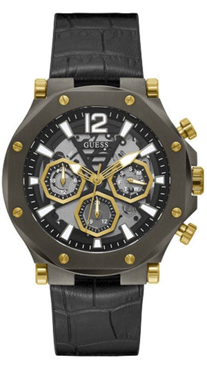 Buy Shop Guess Edge Chronograph Black Dial Black Leather Strap Watch For Men - GW0492G1 USA Online