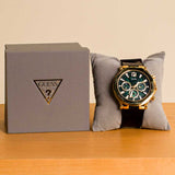 Buy Shop Guess Edge Chronograph Green Dial Black Leather Strap Watch For Men - GW0492G3 USA Online