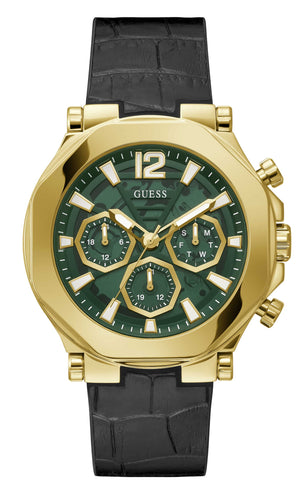 Buy Shop Guess Edge Chronograph Green Dial Black Leather Strap Watch For Men - GW0492G3 USA Online