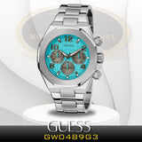 Buy Shop Guess Empire Chronograph Quartz Sky Blue Dial Silver Steel Strap Watch For Men - GW0489G3 USA Online