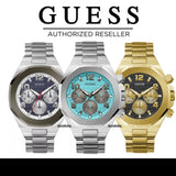 Buy Shop Guess Empire Chronograph Quartz Sky Blue Dial Silver Steel Strap Watch For Men - GW0489G3 USA Online