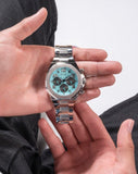 Buy Shop Guess Empire Chronograph Quartz Sky Blue Dial Silver Steel Strap Watch For Men - GW0489G3 USA Online