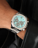 Buy Shop Guess Empire Chronograph Quartz Sky Blue Dial Silver Steel Strap Watch For Men - GW0489G3 USA Online