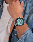 Buy Shop Guess Empire Chronograph Quartz Sky Blue Dial Silver Steel Strap Watch For Men - GW0489G3 USA Online
