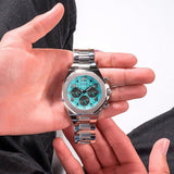 Buy Shop Guess Empire Chronograph Quartz Sky Blue Dial Silver Steel Strap Watch For Men - GW0489G3 USA Online