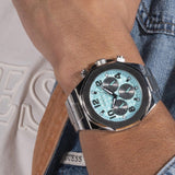 Buy Shop Guess Empire Chronograph Quartz Sky Blue Dial Silver Steel Strap Watch For Men - GW0489G3 USA Online