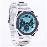 Buy Shop Guess Empire Chronograph Quartz Sky Blue Dial Silver Steel Strap Watch For Men - GW0489G3 USA Online