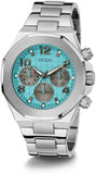Buy Shop Guess Empire Chronograph Quartz Sky Blue Dial Silver Steel Strap Watch For Men - GW0489G3 USA Online