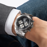 Buy Shop Guess Equity Analog Black Dial Silver Steel Strap Watch For Men - GW0703G1 USA Online