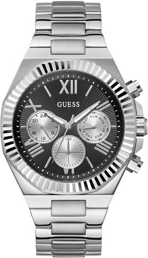 Buy Shop Guess Equity Analog Black Dial Silver Steel Strap Watch For Men - GW0703G1 USA Online