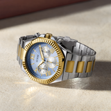 Buy Shop Guess Equity Analog Blue Dial Two Tone Steel Strap Watch For Men - GW0703G3 USA Online