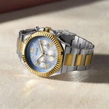Buy Shop Guess Equity Analog Blue Dial Two Tone Steel Strap Watch For Men - GW0703G3 USA Online