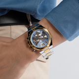 Buy Shop Guess Equity Analog Blue Dial Two Tone Steel Strap Watch For Men - GW0703G3 USA Online