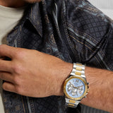 Buy Shop Guess Equity Analog Blue Dial Two Tone Steel Strap Watch For Men - GW0703G3 USA Online