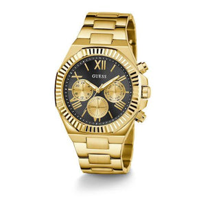 Buy Shop Guess Equity Multifunction Black Dial Gold Steel Strap Watch For Men - GW0703G5 USA Online