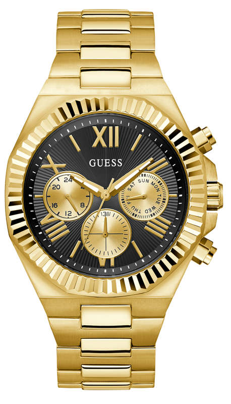 Buy Shop Guess Equity Multifunction Black Dial Gold Steel Strap Watch For Men - GW0703G5 USA Online