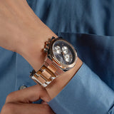 Buy Shop Guess Equity Multifunction Black Dial Two Tone Steel Strap Watch For Men - GW0703G4 USA Online