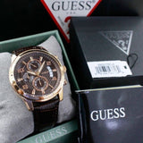 Buy Shop Guess Exec Chronograph Brown Dial Brown Leather Strap Watch For Men - W0076G4 USA Online