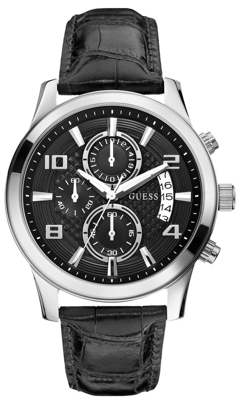 Buy Shop Guess Exec Chronograph Quartz Black Dial Black Leather Strap Watch for Men - W0076G1 USA Online