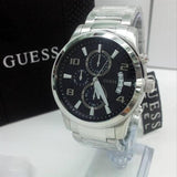Buy Shop Guess Exec Chronograph Quartz Black Dial Silver Steel Strap Watch For Men - W0075G1 USA Online
