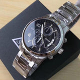 Buy Shop Guess Exec Chronograph Quartz Black Dial Silver Steel Strap Watch For Men - W0075G1 USA Online