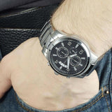 Buy Shop Guess Exec Chronograph Quartz Black Dial Silver Steel Strap Watch For Men - W0075G1 USA Online