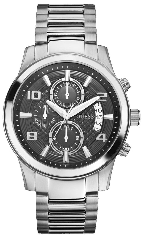 Buy Shop Guess Exec Chronograph Quartz Black Dial Silver Steel Strap Watch For Men - W0075G1 USA Online