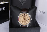 Buy Shop Guess Exec Chronograph Quartz Gold Dial Brown Leather Strap Watch for Men - W0076G3 USA Online