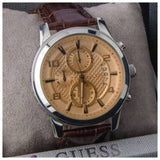 Buy Shop Guess Exec Chronograph Quartz Gold Dial Brown Leather Strap Watch for Men - W0076G3 USA Online