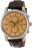 Buy Shop Guess Exec Chronograph Quartz Gold Dial Brown Leather Strap Watch for Men - W0076G3 USA Online