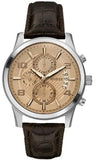 Buy Shop Guess Exec Chronograph Quartz Gold Dial Brown Leather Strap Watch for Men - W0076G3 USA Online